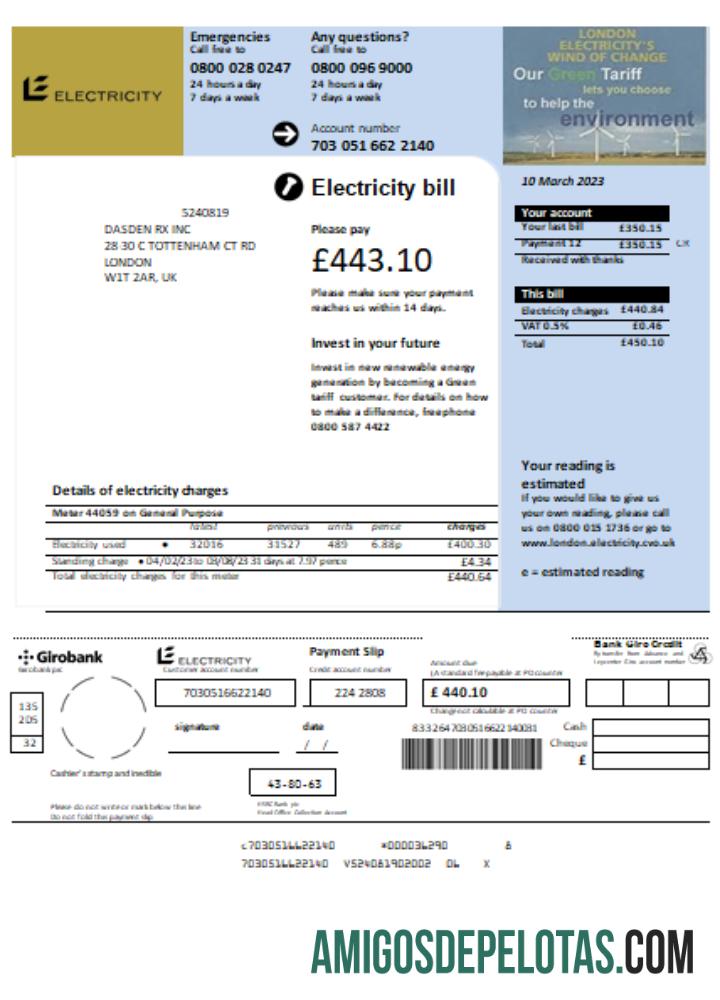 Projeto de lei de serviços públicos de eletricidade do Reino Unido, SCR amostra